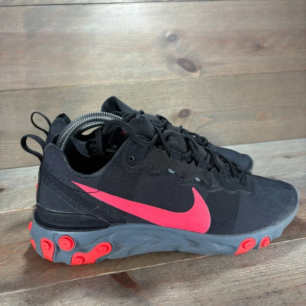 Nike React Element 55 Mens size 8 shoes Black Solar Red Running Sneakers